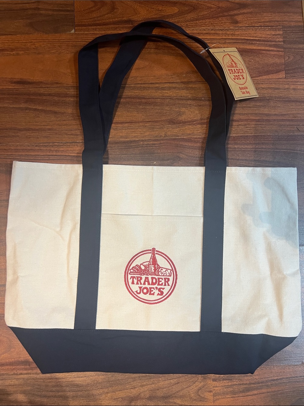 Canvas Tote Bag in Cream and navy blue